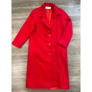 Vintage Stephanie Matthews Red Wool Blend Button Front Long Coat Women's Size 12